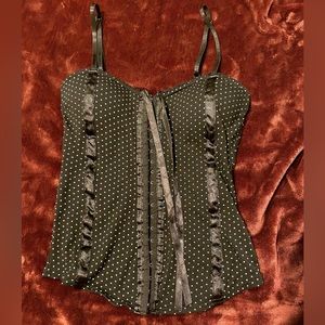 Polka Dot Corset Style Adjustable Strap Built in Bra Tank